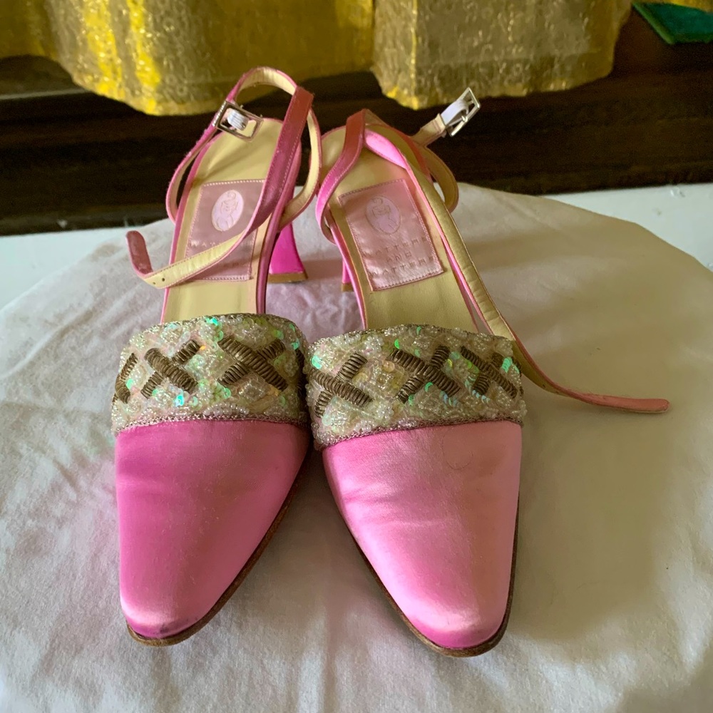 Pink satin watters and watters sequin